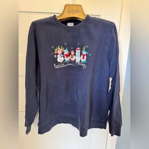 Holiday Edition Women's Navy Embroidered Snowmen Sweatshirt Size XL